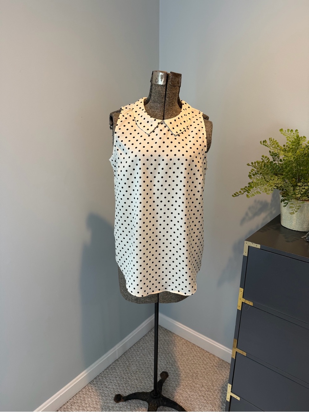 GAP White Polka Dot Sleeveless Peter Pan Collar Top